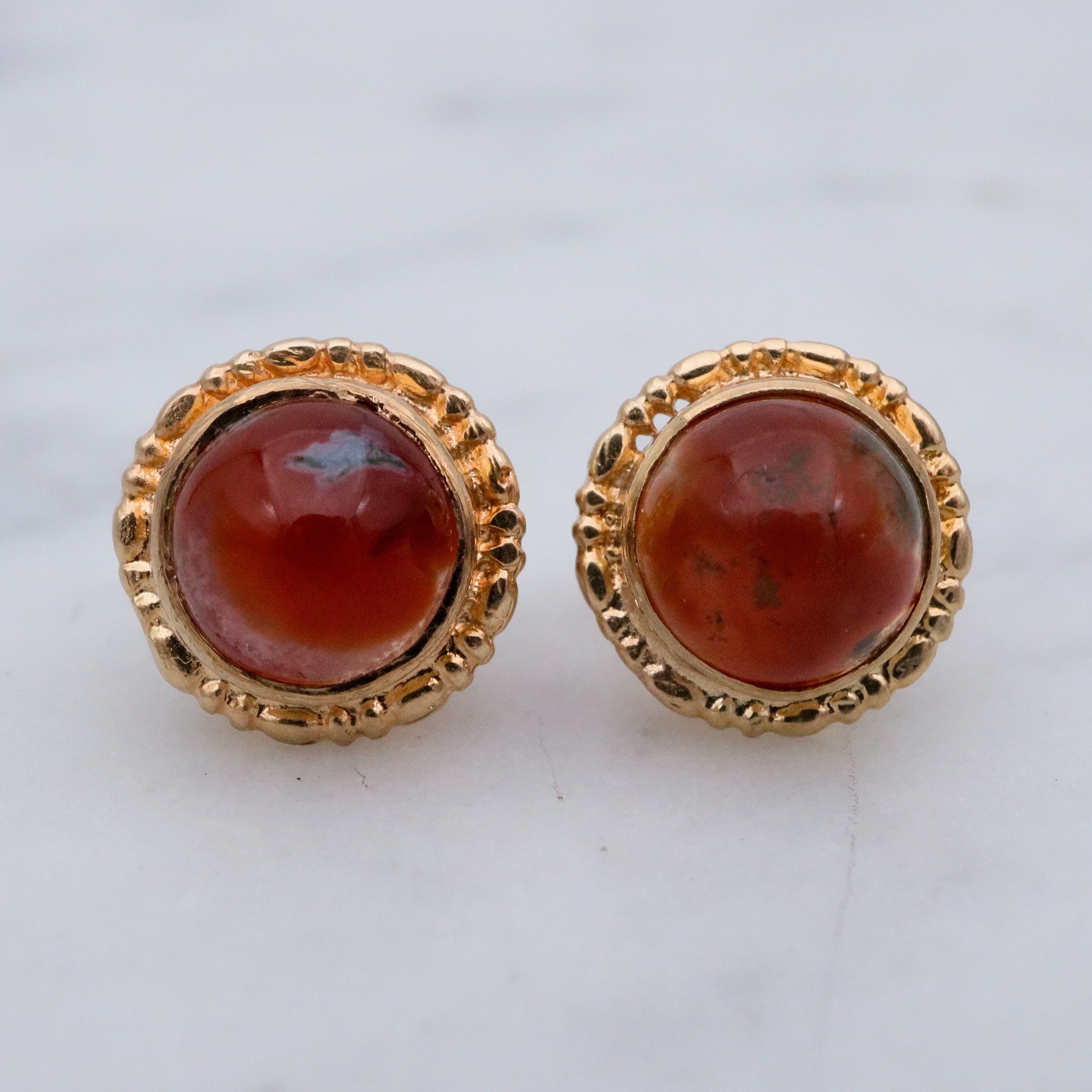 Vintage 9k gold red moss agate stud earrings